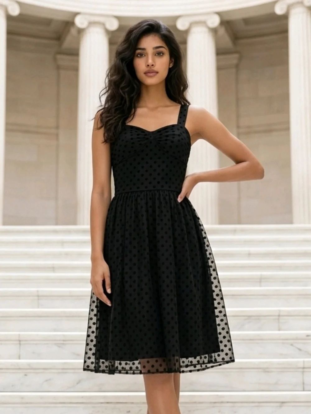 Hailey Adrianna Papell Polka Dot Fit & Flare Party Dress Black Tulle Size 2
